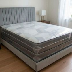 New QUEEN SIZE BED FRAME WITH MATTRESS NEW BEDROOM FURNITURE BED SET VELVET BED FRAME WITH MATTRESS AND BOX SPRING SET 
