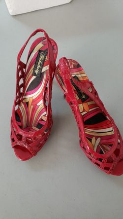 Dark Red lattice cut out high heels