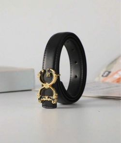 New women’s  DG logo Black slim belt with Ornate Gold size 110cm(XL)