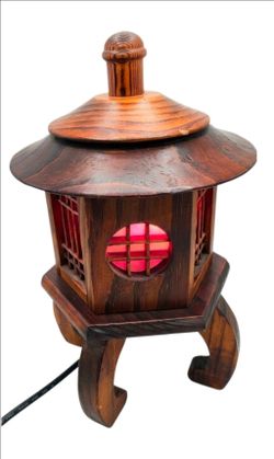 Vintage Korea Rosewood Lantern Pagoda Lamp Red and white light