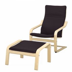 IKEA Poang Lounge Chair And Ottoman Black Leather