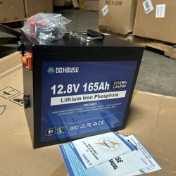DC HOUSE 12V 165Ah LiFePO4 Lithium Battery, Bluetooth & Low Temp Protection, Safer Metal Case, 12V Lithium Battery up to 15000 Cycles, 120A BMS, Perfe