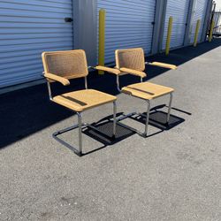 Wood And Metal Chairs With Caning 