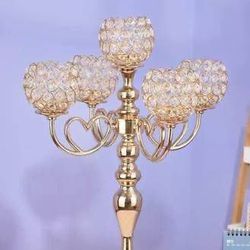 5 Head Candle Holders Candelabra Crystal Metal Candlestick Stand Wedding Decorative Dining Room Table Centerpiece Accent