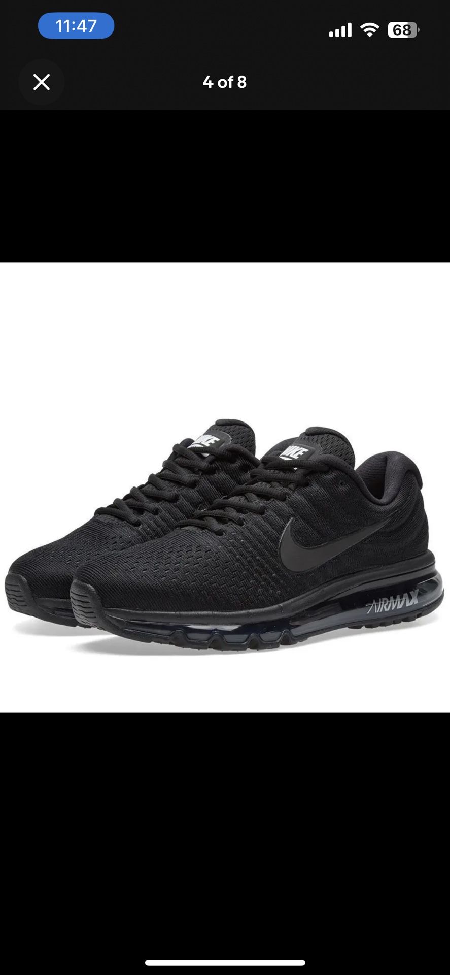 Nike AirMax 2017 Black Lace Up Running Size 10