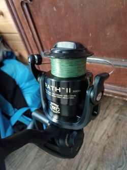 Shakespeare contender 9ft rod  12-25lbs. With a penn wrath 2 5000 reel