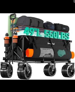SUNNYFEEL 49" L Foldable Wagon Cart with Big Wheels - 550lbs Heavy Duty Extra Long Collapsible Shopping Cart - Utility Grocery Wagon for Garden Sports
