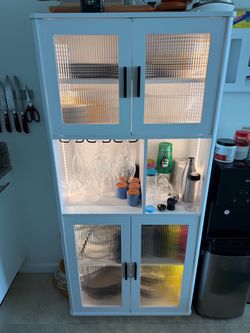 Modern White Kitchen Storage Cabinet / Bar Cabinet with LED Lights