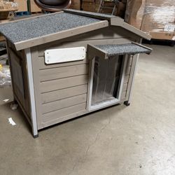 30.1" L Large Dog House Outdoor & Indoor,Fir Wood Dog Kennel with Weatherproof Openable Asphalt Roof,Spacious Doghouse with Anti-Chewing Metal Edges f