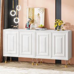 NEED GONE ASAP - White 63” 4 Door Cabinet with Storage Shelves, Sideboard Buffet/Console/Bar Cabinet