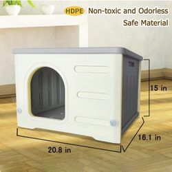 🥨Plastic Waterproof Cat House Outdoor, Sturdy Feral Cat Shelter with Bed Mat, Gray, Large