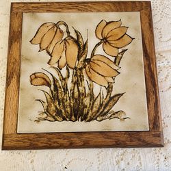 Vintage Ceramic Tile Hot Plate with Tulips