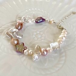 B7-Handmade High Luster Purple Star Freshwater Pearl Bracelet