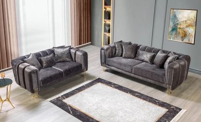 Smoke Grey Velvet Luxury Line Sofa Set