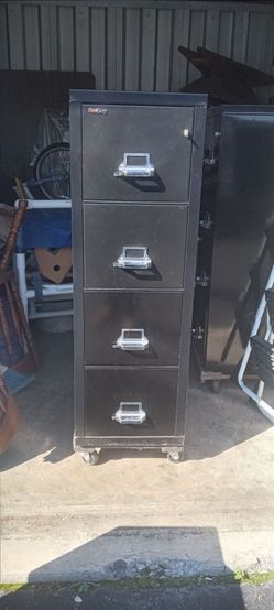 FireKing black 4 drawer vertical file cabinet with lock