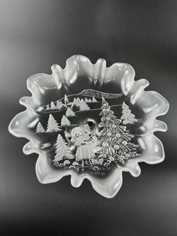 Vintage Mikasa Footed Holiday Classic Pedestal Bowl / Dish Frosted and Clear Glass 