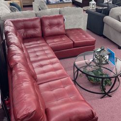 🇺🇸HUGE Blowout Furniture Sale!🇺🇸 Brand New Red Sectional In Durable Faux Leather! $50 Down Takes It Home Today!