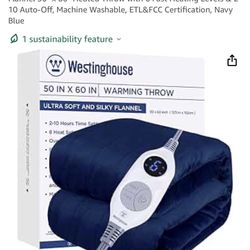 Westinghouse Electric Blanket Heated Throw, Super Cozy Soft Flannel 50" x 60" Heated Throw with 6 Fast Heating Levels & 2-10 Auto-Off, Machine Washabl