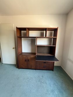 Mid-Century Modern Walnut Wall Unit with Drop-Down Desk