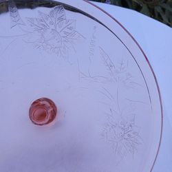 POINSETTIA CANDY JAR LID,  PINK,  GLASS,  JEANNETTE GLASS COMPANY 