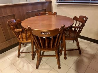 Vintage Tell City Round Wooden Dining Table and Chairs (Pattern #8047 in #48 Andover Finish)