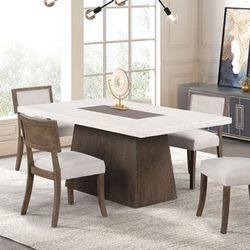 DARK WALNUT FINISH MARBLE TOP 5 PIECE DINING TABLE SET COMEDOR