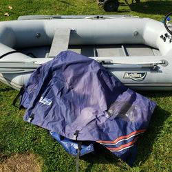 8.5' Achilles Inflatable Dinghy Boat w/ Hard Bottom, Oars, Pump, Storage Bag