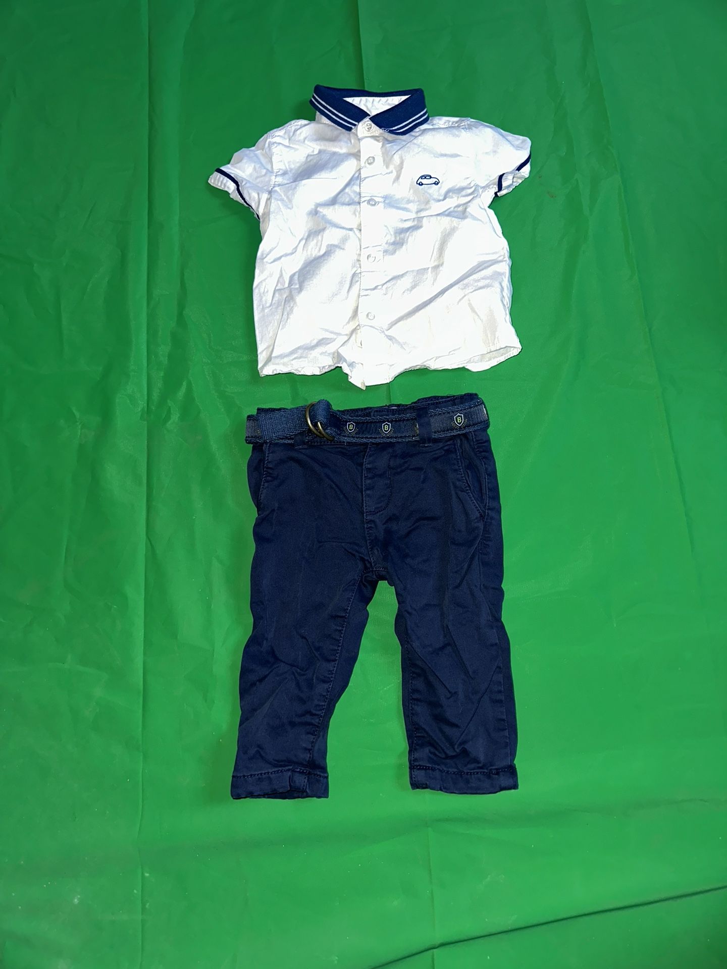 Mayoral White and Navy Kids Shirt and Pants Set Sz 6m