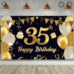 35th Birthday Party Banner Happy Birthday  Backdrop Background Decoration  New  Fabric