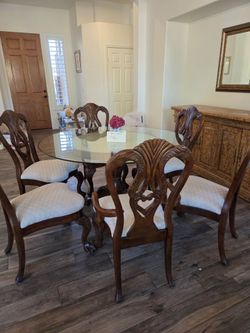Round Glass Top Dining Table with 5 Chairs