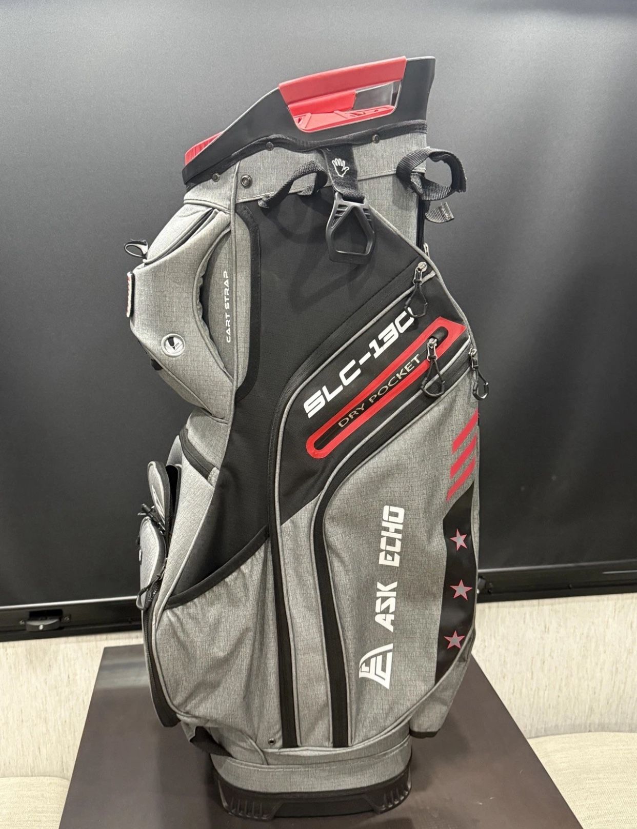 Ask Echo SLC-130 Cart Bag (10", 15-way top,Grey/Black/Red ) 2024 Golf  Patented 