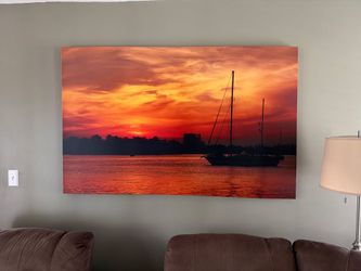 60x38 Canvas Wall Art – Sunset Over Water with Sailboats