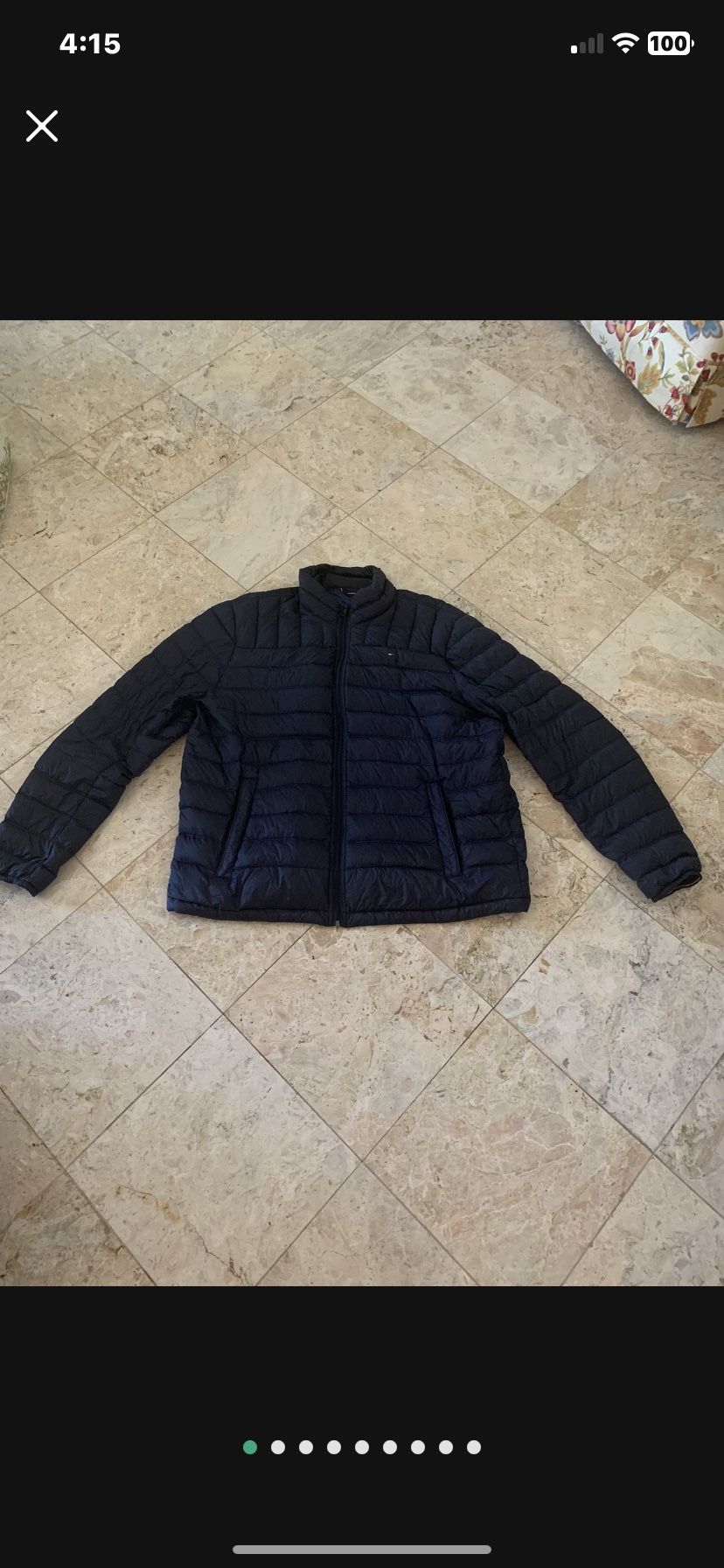 Tommy Hilfiger Natural Down Packable Puffer Dark Navy Blue Men Jumper Lightweight Jacket With 2 Side Zipper Pockets Size XLarge