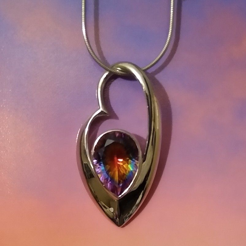 Genuine Quartz New Sterling Silver Heart Necklace! π