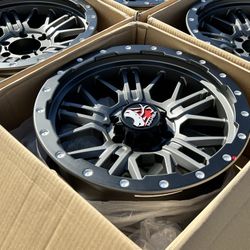 (4) NEW Mamba Offroad Rims M25 Matte Gray with Black Lip 6-Lug Wheels 18x9 -12mm
