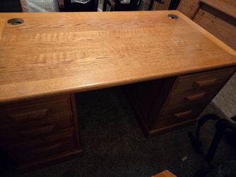 Solid Oak Wood Executive Desk with Drawers