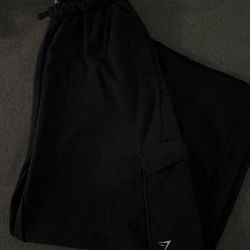 Black and Grey Gymshark Fleece Cargo Pants