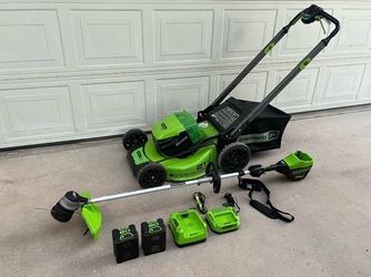 Greenworks Pro 80V Self Propelled Mower and Trimmer Set with Two Batteries and Two Chargers