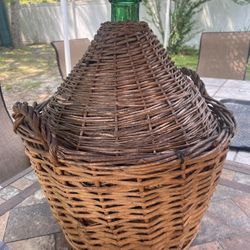 Large French Demijohn in Woven Wicker Basket