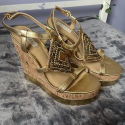 Lauren Ralph Lauren Gold Beaded Wedge Sandals