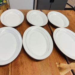 Set of 6 The Porcelain 14” Oval platter White With Gold Trim kitchenware dinnerware