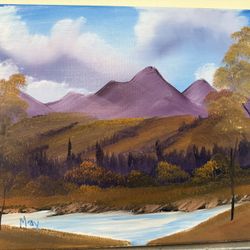 Original Bob Ross Style Oil Landscape Painting 