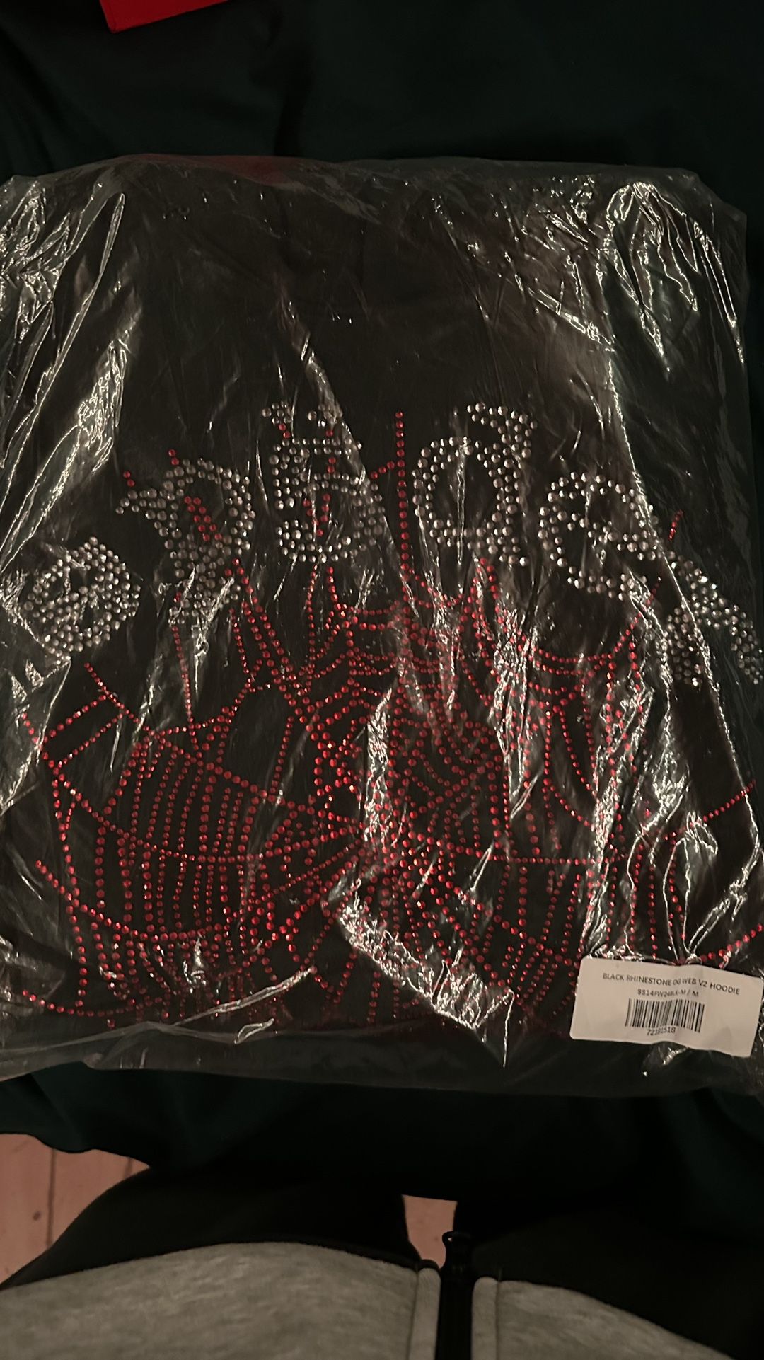 Black Rhinestone Web sp5der Hoodie M