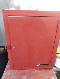 Red Metal Storage Cabinet with Door