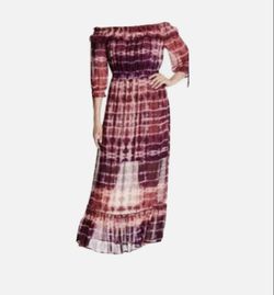 Brand New Woman’s Jessica Simpson Everglow Red Tie Dye Dahlia Off The Shoulder Maxi Dress up for sale