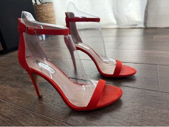 INC International Concepts Red/Clear Ankle Strap Open Toe Stiletto Heels 8.5M