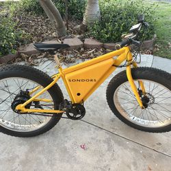 Sondors Fat Tire E-bike with pedal assist,yellow,new tires,brakes,stand.
