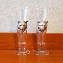 Vintage Arthur Court Pewter Bear Pilsner Glasses 