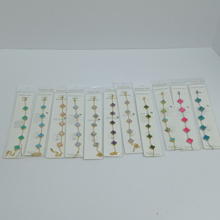 “Colorful Clover Charm Bracelets – Stainless Steel – Wholesale Lot / Brand New”