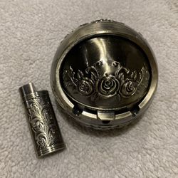 Exquisite Large Metal Floral Wind-proof Anti-flying Ashtray & Metal Floral Lighter Case, See Below For Pricing 